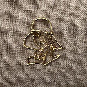 Gold Tone Abstract Lady Face Wire Art Brooch | Vintage Style